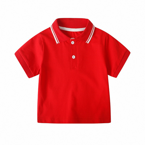 Boys and girls short-sleeved T-shirts, pure color polo shirts, summer school uniforms, middle and big children, pure cotton lapel shirts