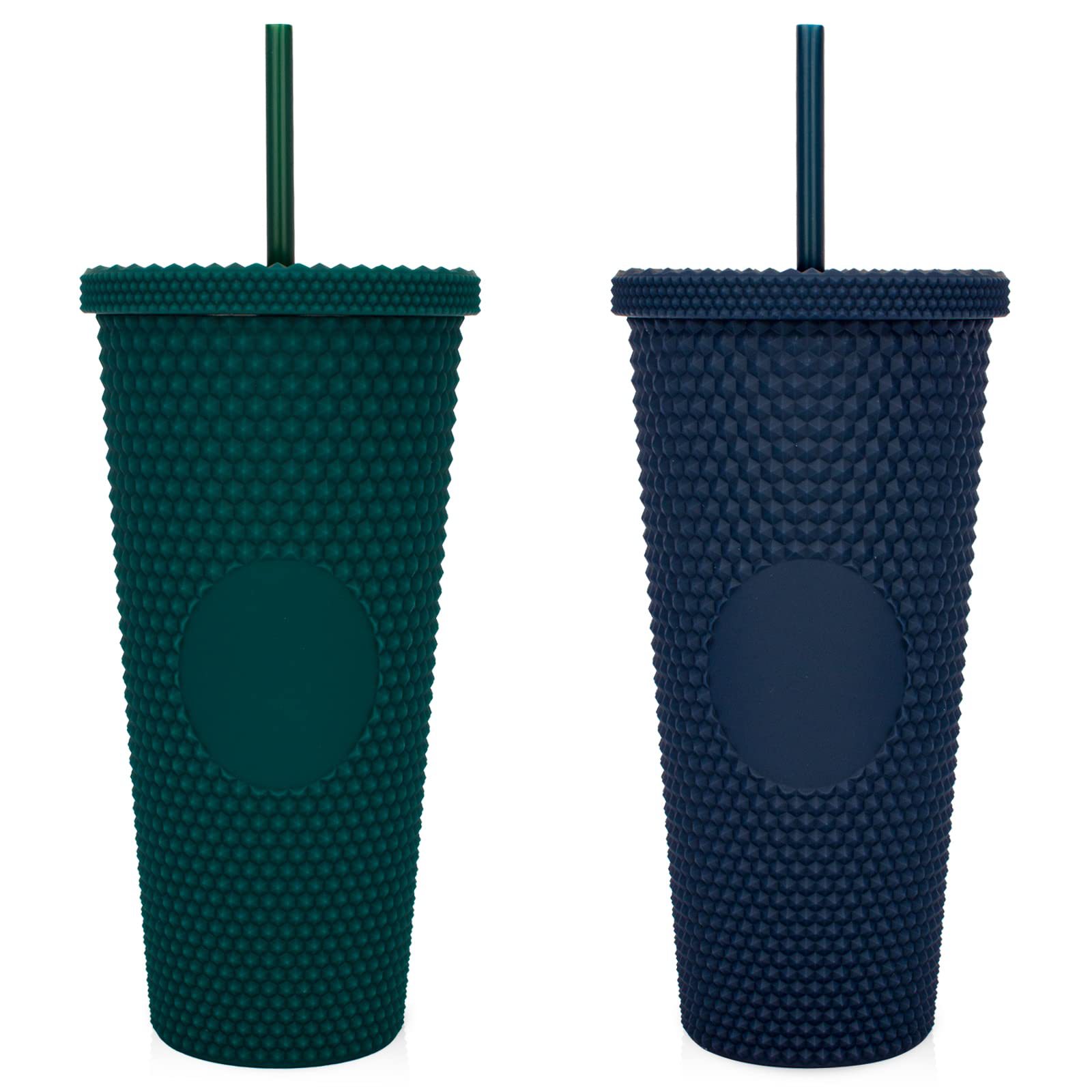 厂家直供跨境双层塑料吸管杯大容量创意710ml榴莲杯扎手杯钻石杯