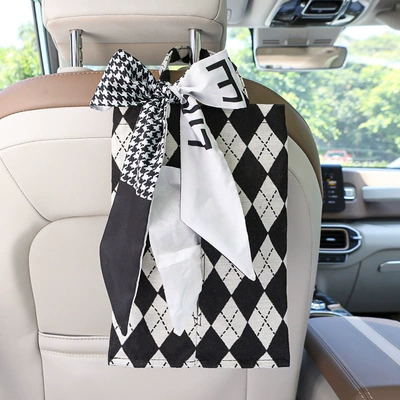 Hanging Paper Bag, Armrest Box, Car tissue box/set - diamond-pattern-free-houndstooth-silk-scarf