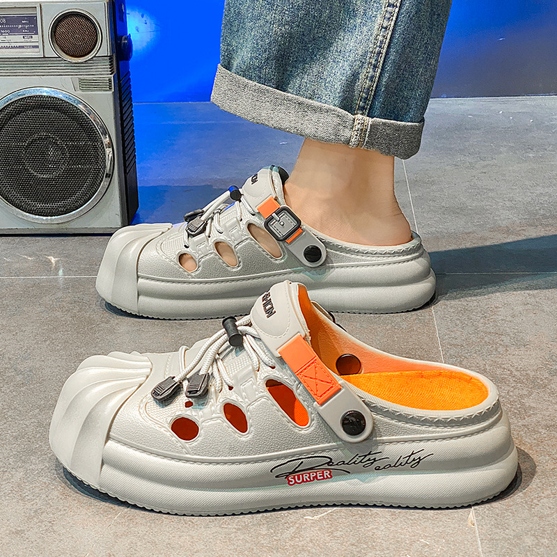 Sandalias transpirables de verano para hombres Zapatos de malla de suela gruesa hueca de estilo deportivo Moda Street Shot Casual Baotou Sandalias en nombre del cabello