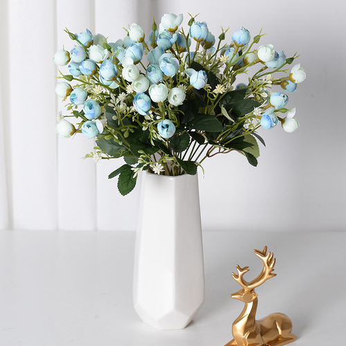 Simulated Rose Green Bud Bouquet, Artificial Flower Arrangement for Home, Hotel, Wedding Decor, Fake Flowers, Chrysanthemum