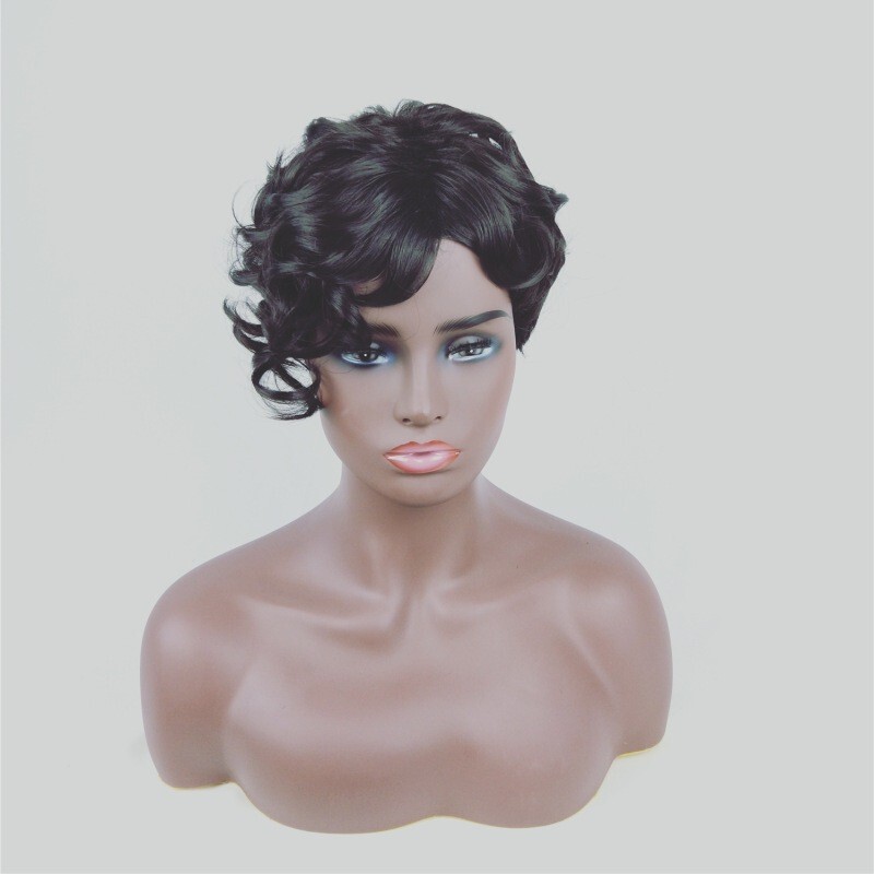 2023 Independent website Real shot European and American wig oblique bangs black short curly hair Yiwu factory wholesale delivery