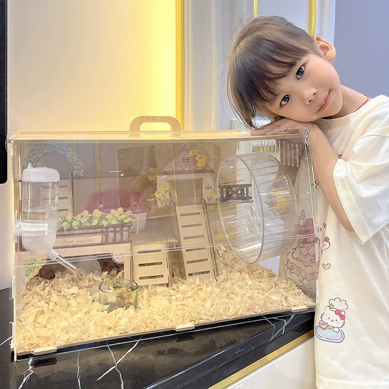 Цветочная клетка хомяка роскошная вилла с акрилом золотым медведем