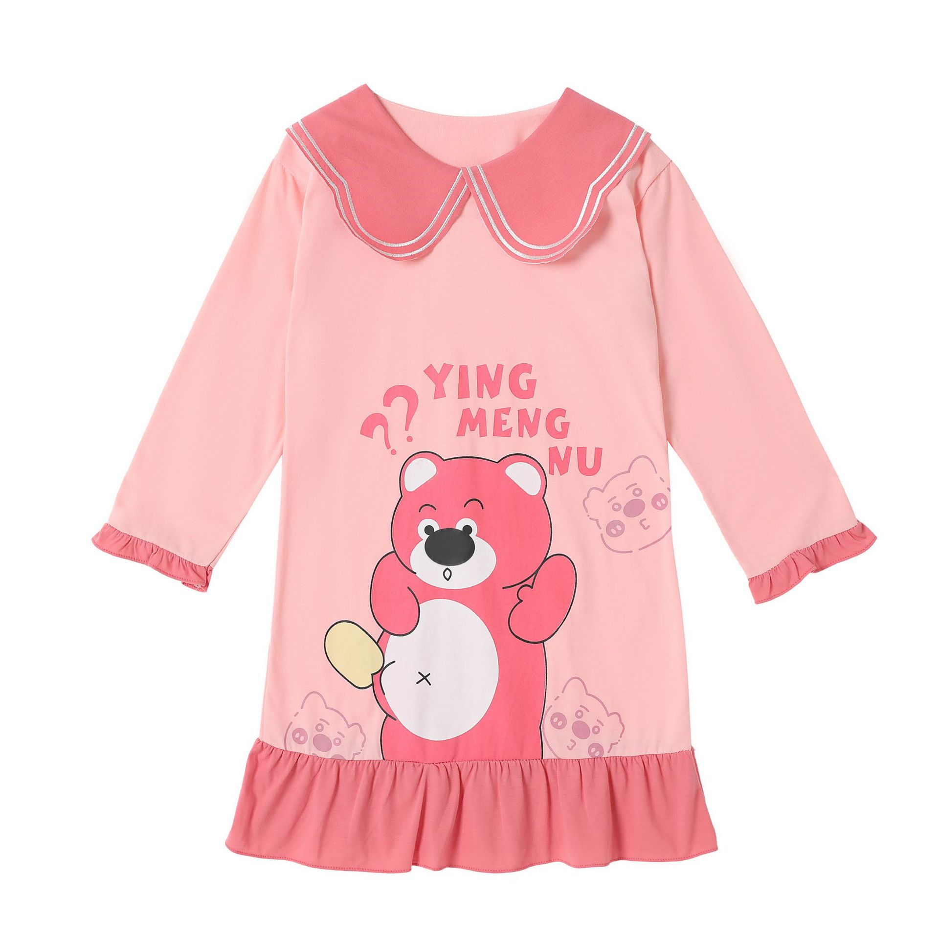 Camisón para niñas primavera y otoño nuevo estilo manga larga color sólido algodón dibujos animados Mella Ti niño grande bebé princesa pijama para niños