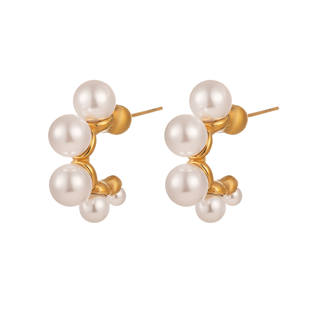 18K Real Gold Plated Plating Material 1 Pair Elegant French Style C Shape U Shape Asymmetrical Plating Titanium Steel Artificial Pearls Drop Earrings Earrings Ear Studs