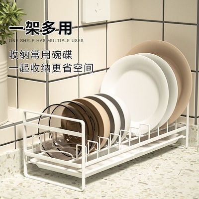 跨境碗碟沥水架 橱柜单层碗盘收纳架带接水盘碗碟置物整理架批发|ms