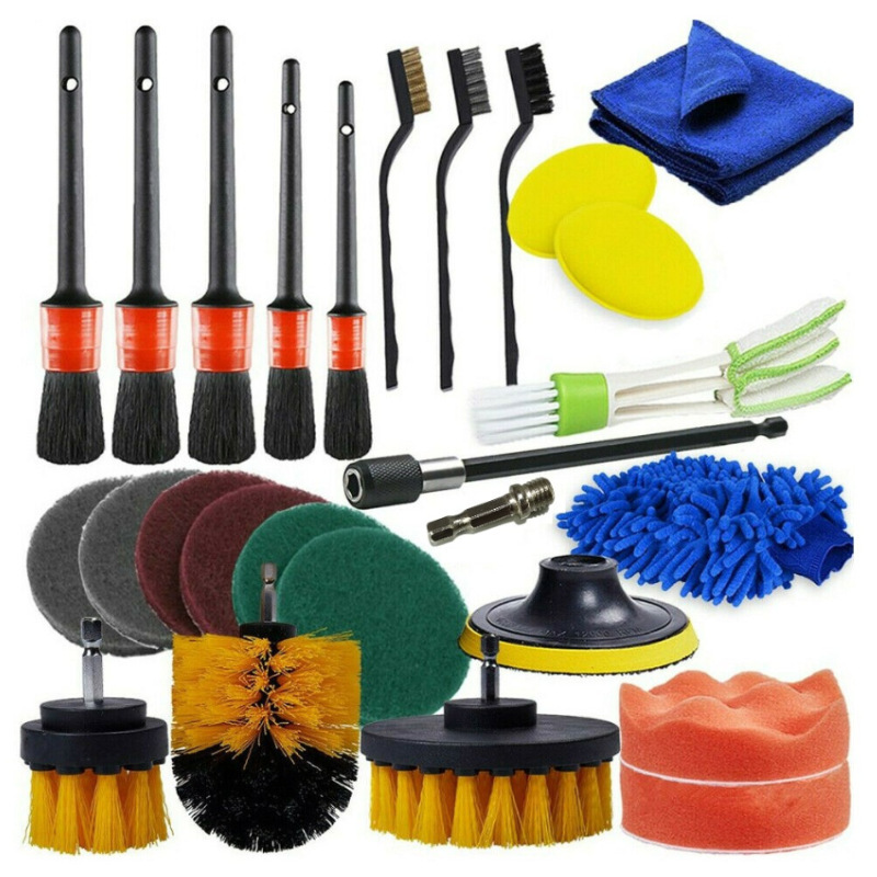 Cross-border hot selling car beauty car wash details brush 26-piece set electric drill brush air outlet brush car gloves combination