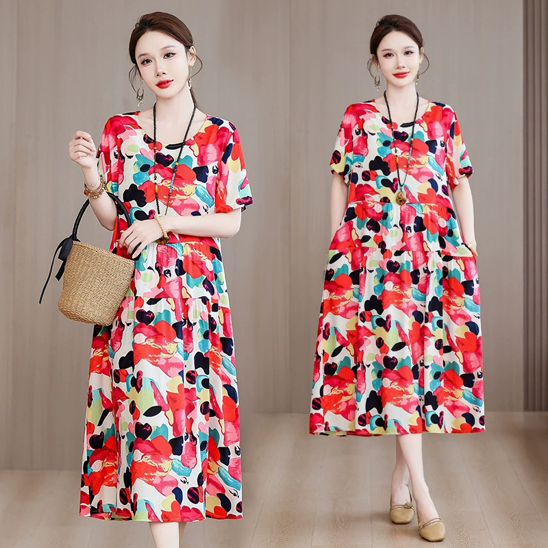 2025 новое летнее платье большой размер среднего и длинного темпераментного платья мамы