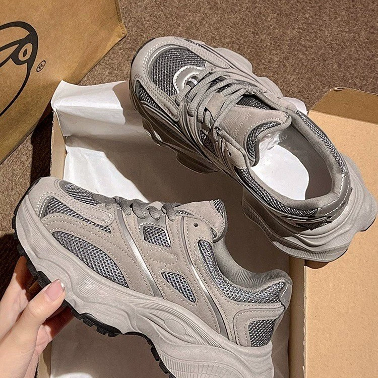 Ретро толстая подошва увеличила обувь папы для женщин осень 2024 новая сетка дышащая, бег повседневные кроссовки