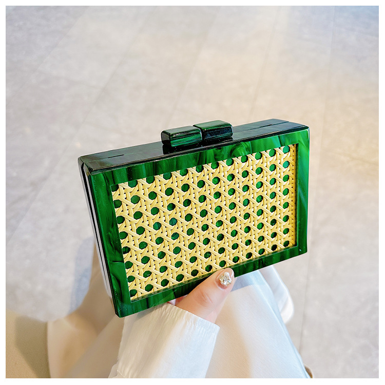 New fashionable green wicker acrylic bag for cross-border foreign trade women, evening bag, single-shoulder crossbody banquet clutch undefined