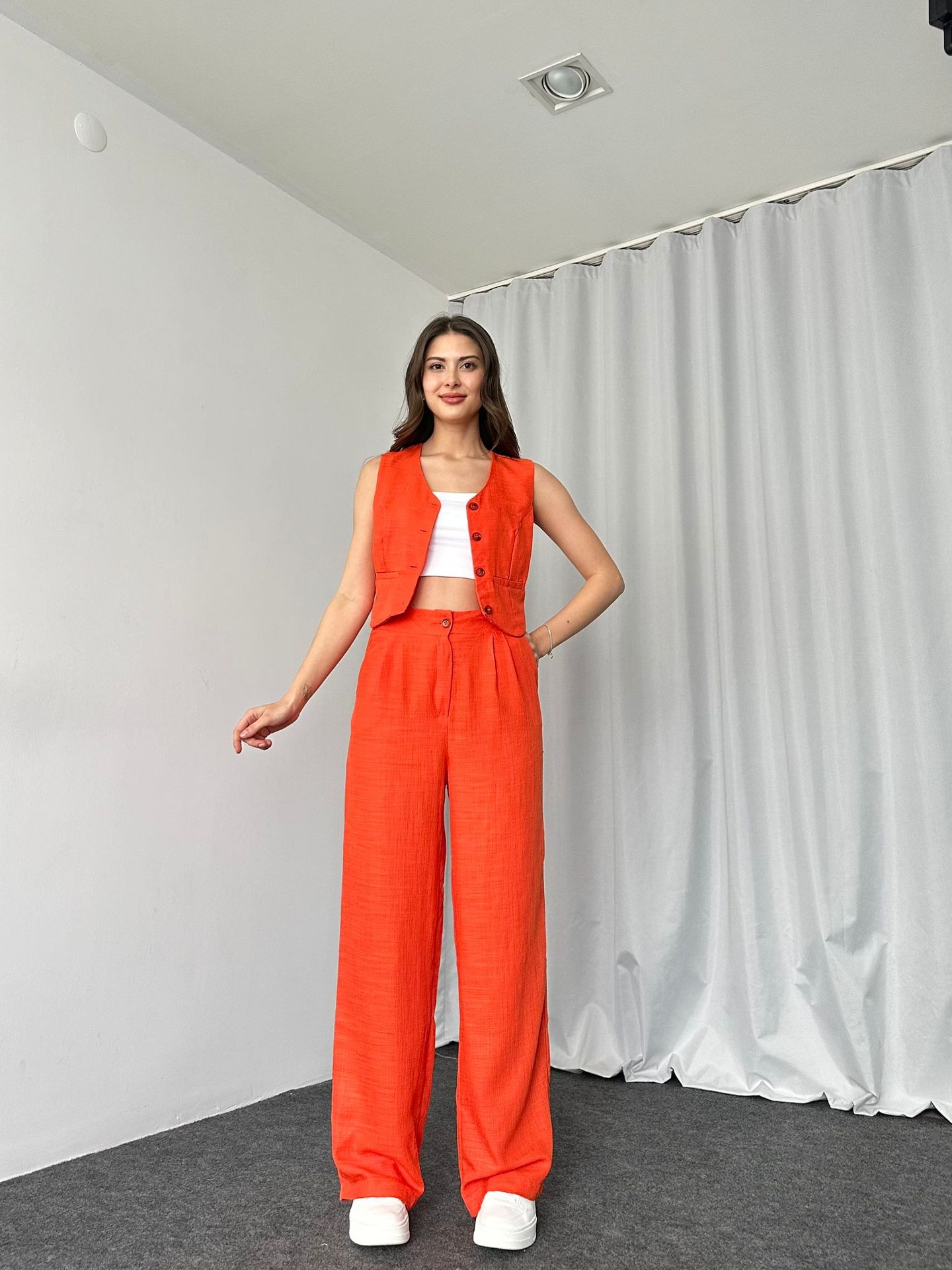 420g Weight Sleeveless Sleeve Length Spandex, Polyester Fabric Type Pant Co-ord Set Sets Type 2 Pieces Set Quantity Daily Occasion U Neck Neckline Regular Fit Fit Type Solid Color Pattern Summer Season Women's Gender Button Design Streetwear Style Daily Women's Streetwear Solid Color Spandex Polyester Button Pant Co-ord Set Pants Sets 16