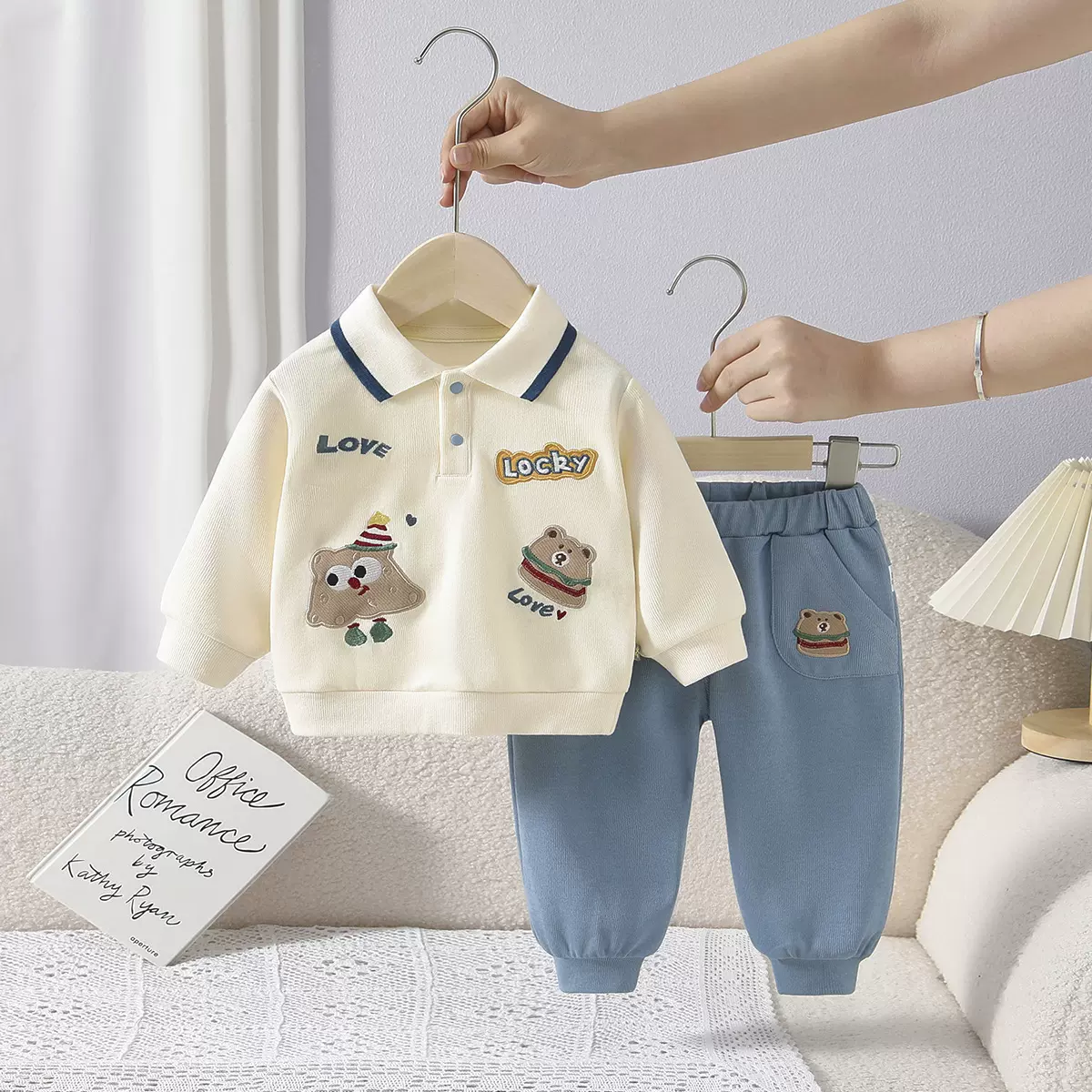 男童套装秋季新款POLO衫儿童韩系卡通长袖卫衣两件套宝宝外穿衣服