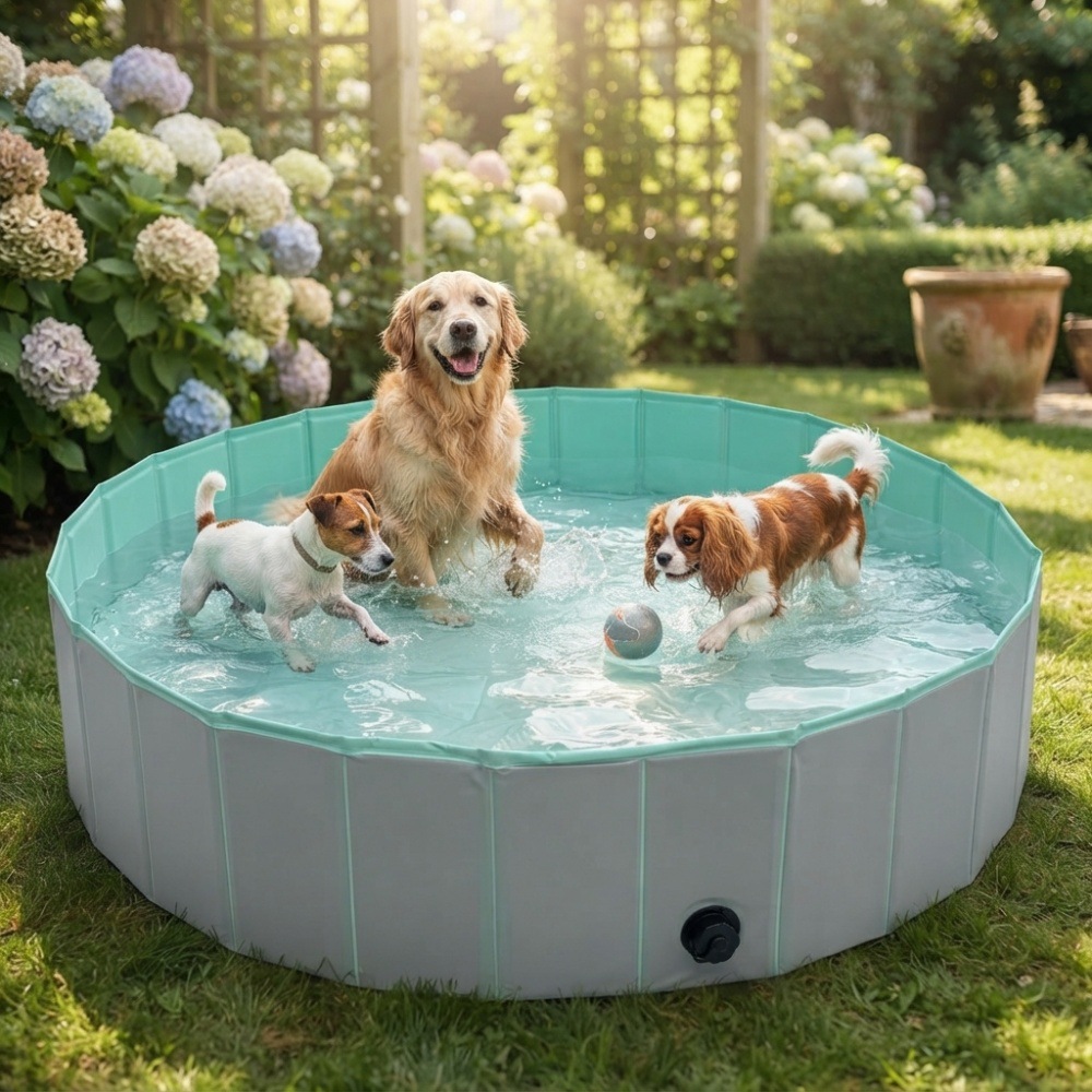 In-stock scratch-resistant polyester taffeta composite fabric pet bath tub for bathing and playing in water for large dogs like Labradors and Golden Retrievers