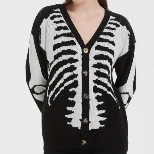 Sweater Autumn Sweater Jacket European and American Skeleton Halloween Knit Cardigan