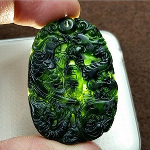 Natural Medicine King Stone Jade Xinjiang Hetian Moyu Zodiac Dragon and Phoenix Chengxiang Jade Pendant Pendant Dark Green Jade Gift