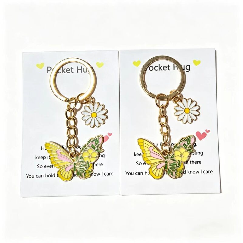 PocketHug Butterfly Daisy Enamel Keychain, a sweet and comforting zinc alloy pendant, a heartwarming small gift for cross-border sales PocketHug Butterfly Daisy Enamel Keychain, a sweet and comforting zinc alloy pendant, a heartwarming small gift for cross-border sales