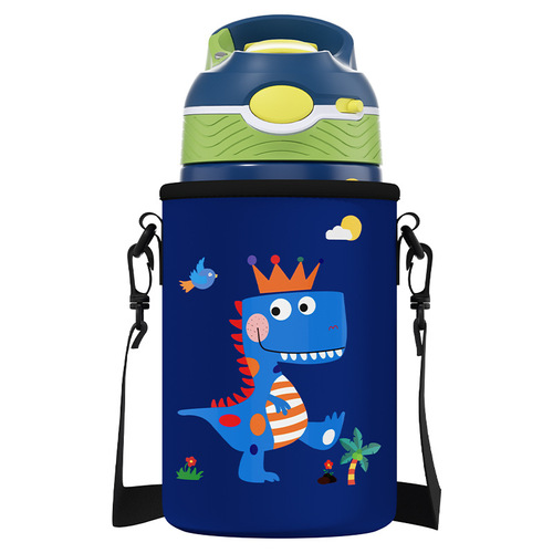 Children's thermos cup cover, diving material, elastic cartoon anti-fall water cup bag, cross-body student water bottle bag wholesale