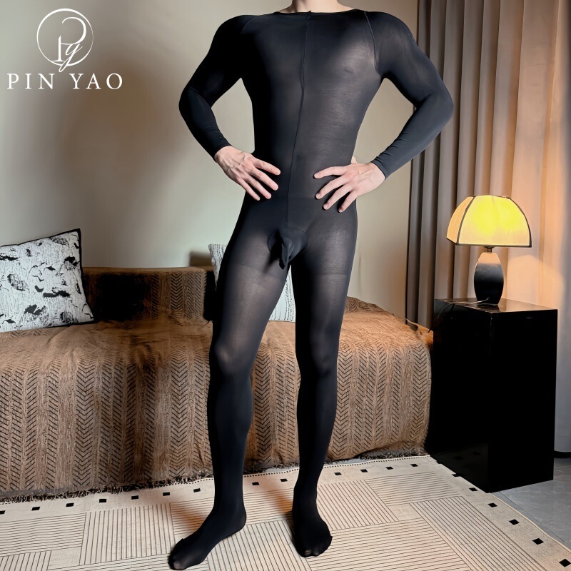 120D Velvet High-Elasticity Super Soft Plus-Size Men's Sexy Bodysuit Adult White Full-Body Stockings
