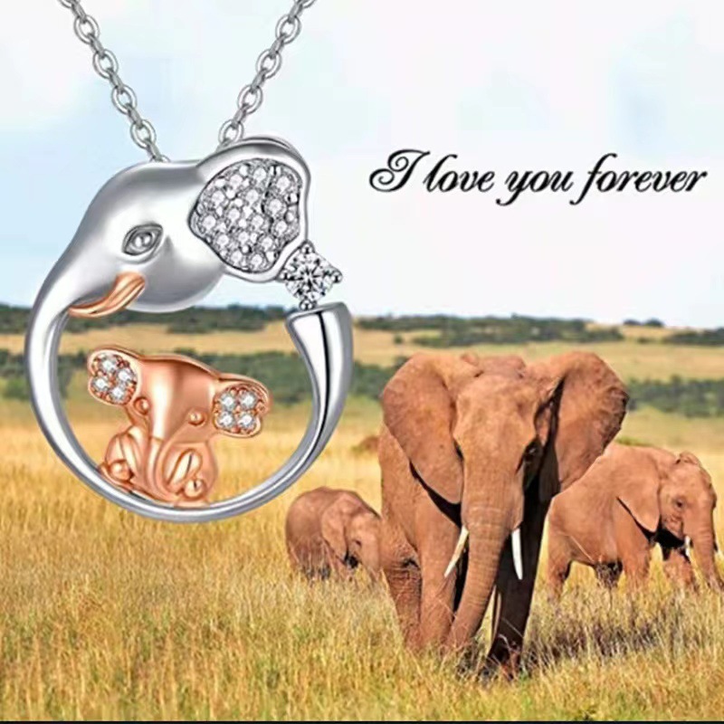 Fashion Elephant Copper Inlay Rhinestones Pendant Necklace 1 Piece