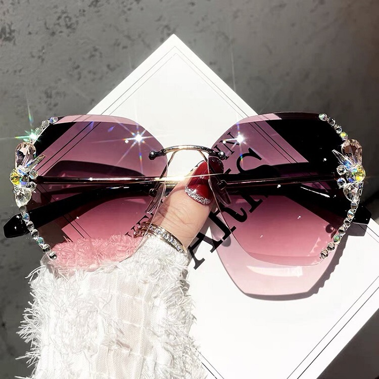 2023 New Fashion Rhinestone Sunglasses Women's Slim Sunglasses Internet Trendy Sunscreen UV-proof Korean Style Glasses
