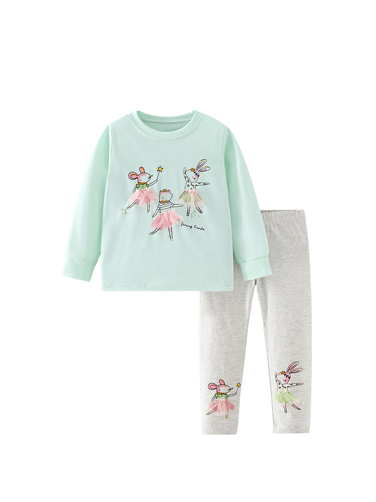 Traje de niña malwee transfronterizo otoño e invierno nuevo estilo europeo y americano niños pequeños y medianos cuello redondo manga larga cintura elástica pantalones de dos piezas