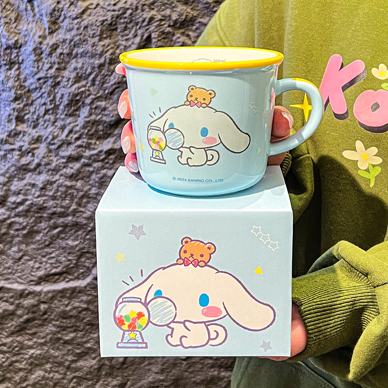 Sanrio serie de tazas de familia tazas de cerámica tazas de desayuno tazas de leche de alta calidad de cara chica hermosa escala de dibujos animados tazas