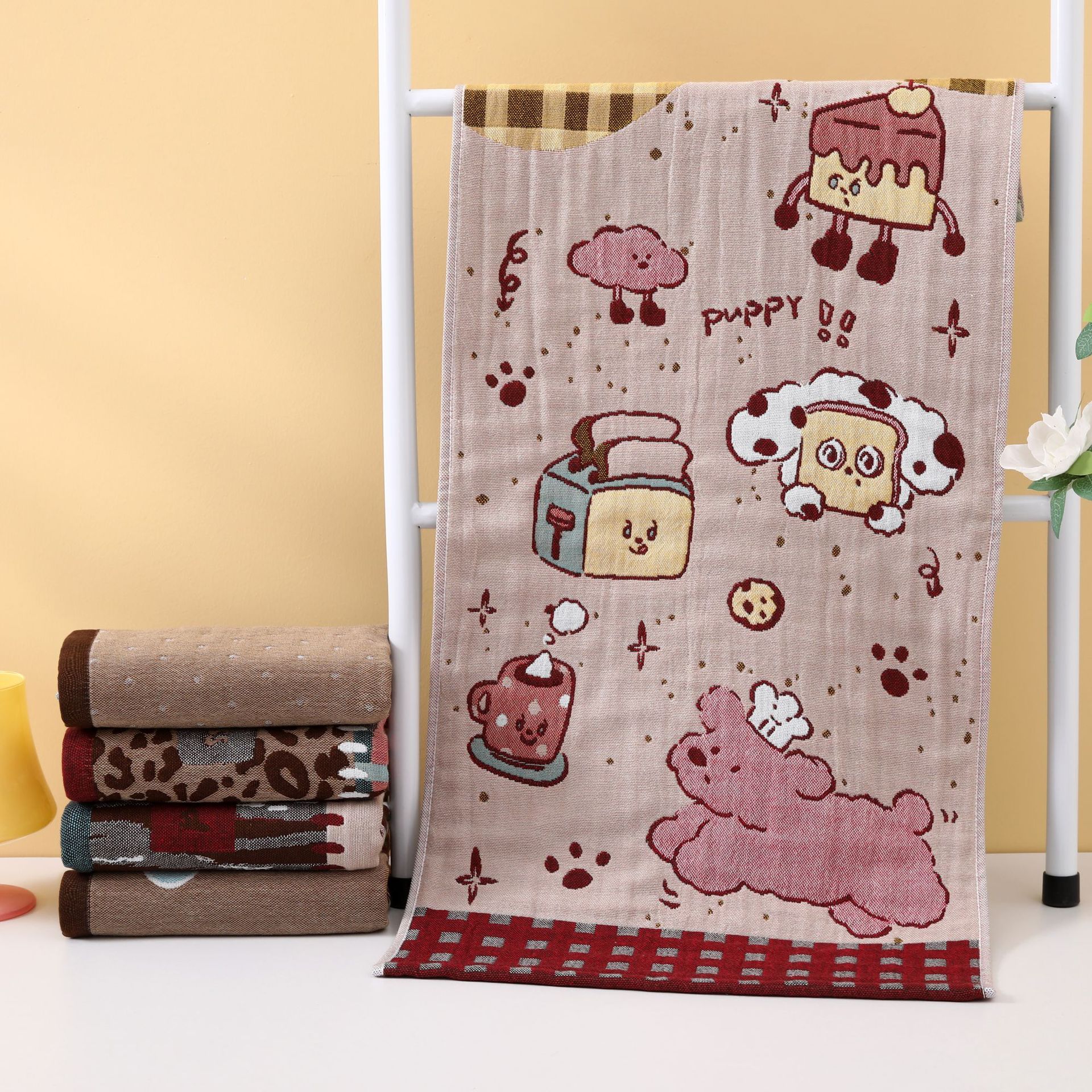 Pure Cotton Gauze Towel New Model for Home Use, Absorbent, Cute Jacquard Design, Large Adult Towel, Hand Towel, Wholesale from Manufacturer