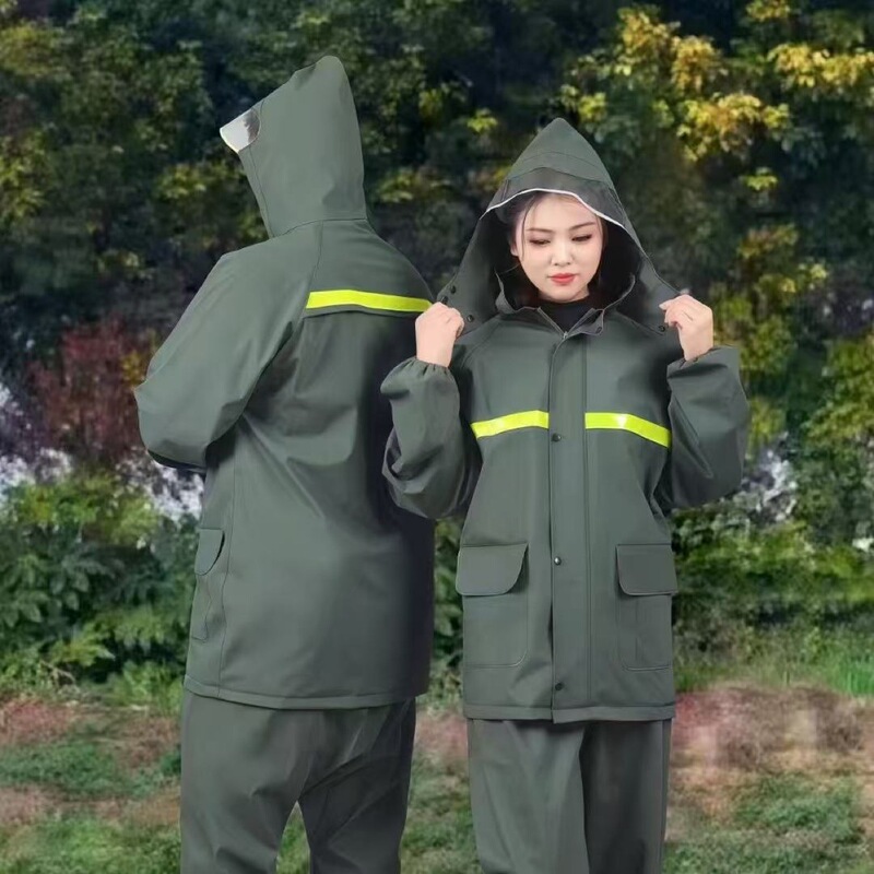 Raincoat and Rain Pants Split Set for Outdoor Cycling and Delivery, Full-Body Rainstorm Protection, Thickened Knitted Fabric, Reflective Raincoat Set