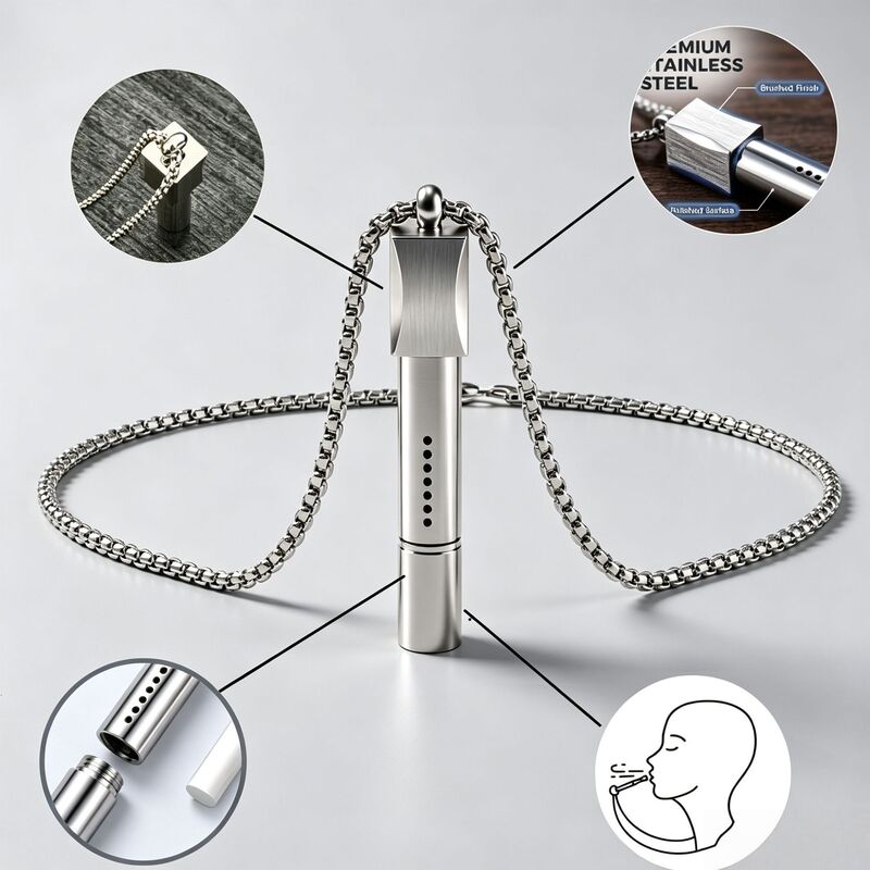 Cross-border breathing necklace, adjustable meditation whistle necklace, fruit-flavored, for relieving anxiety, stress reduction, and smoking cessation, stainless steel jewelry Cross-border breathing necklace, adjustable meditation whistle necklace, fruit-flavored, for relieving anxiety, stress reduction, and smoking cessation, stainless steel jewelry