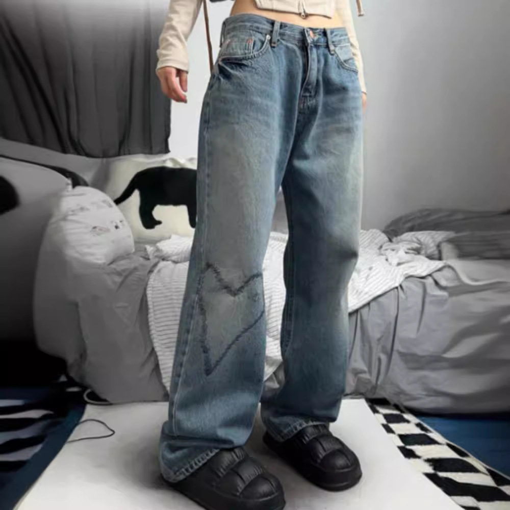 Women's Clothing Vintage Floral Print Low-Rise Wide-Leg Jeans For Women – Plus Size Comfort & Retro Style_mkmklike.com