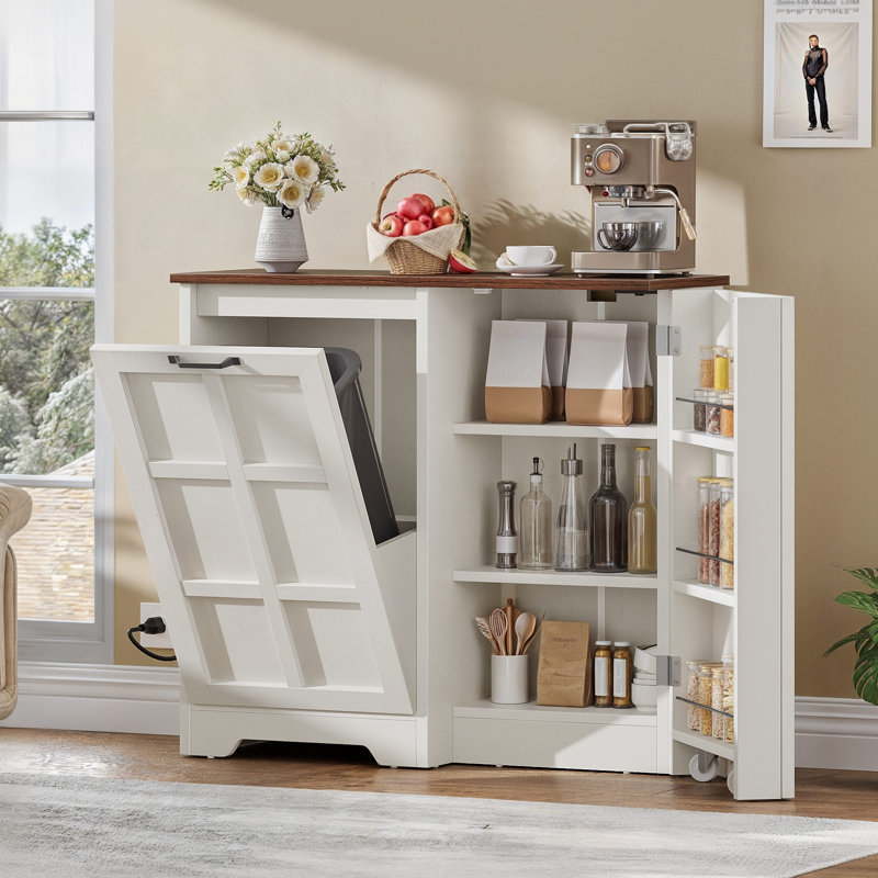 13 Gallon Tilted Wooden Garbage Cabinet Anti-Pet Anti-Dog Turning Garbage with Power Socket and Adjustable Shelf