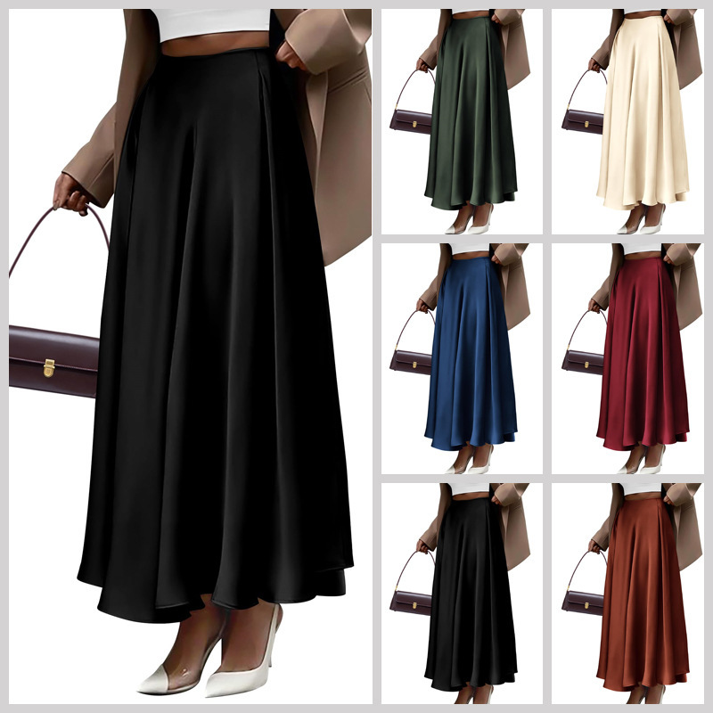 European and American Foreign Trade Cross-border Solid Color High Waist Dress Amazon Women's Elegant plus size Skirt