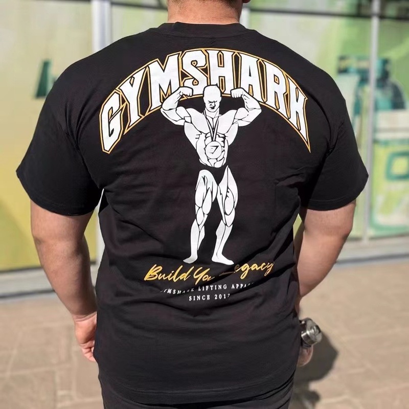 2025クロスボーダー漫画トレンドホットスタイルハンサムGYMSHAPKプリント半袖Tシャツ夏のトレンドブランドラウンドネックトップ|undefined