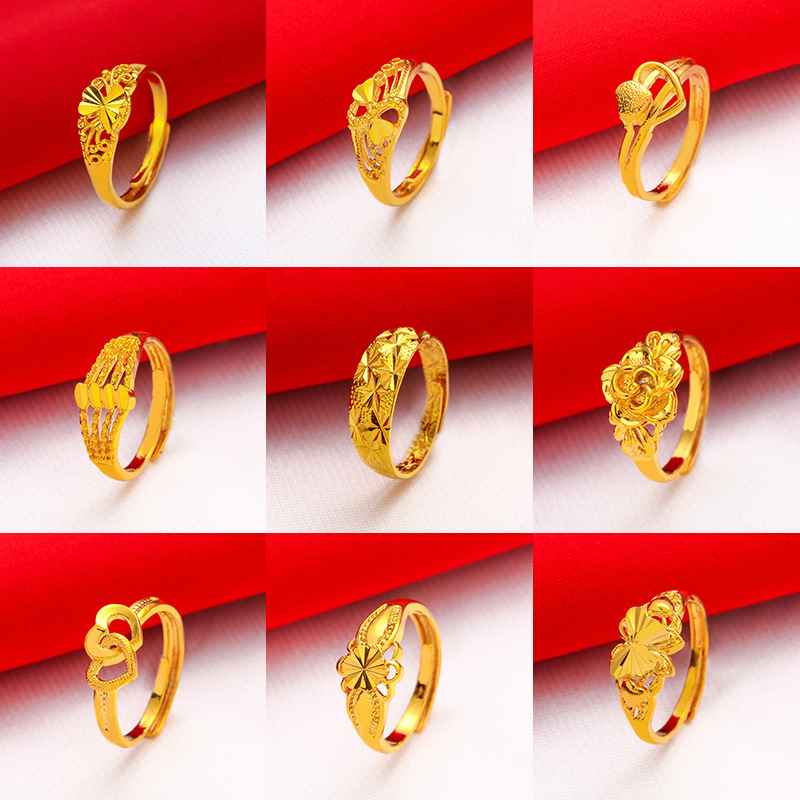 2021 New Live plating 24k simulation gold jewelry ladies rose ring Vietnam sand gold ring wholesale 2021 New Live plating 24k simulation gold jewelry ladies rose ring Vietnam sand gold ring wholesale