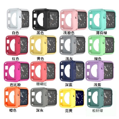 适用苹果iWatchSE液态硅胶保护套防摔弹力背面圆形镂空支持无线充|ru