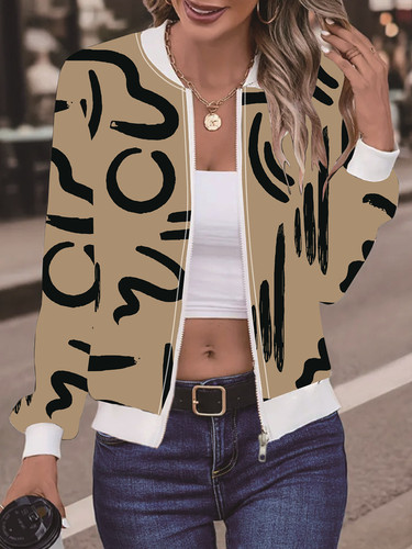 2024 Autumn New Arrival Independent Website Amazon Women's Retro Casual Digital Print Zipper Short Jacket