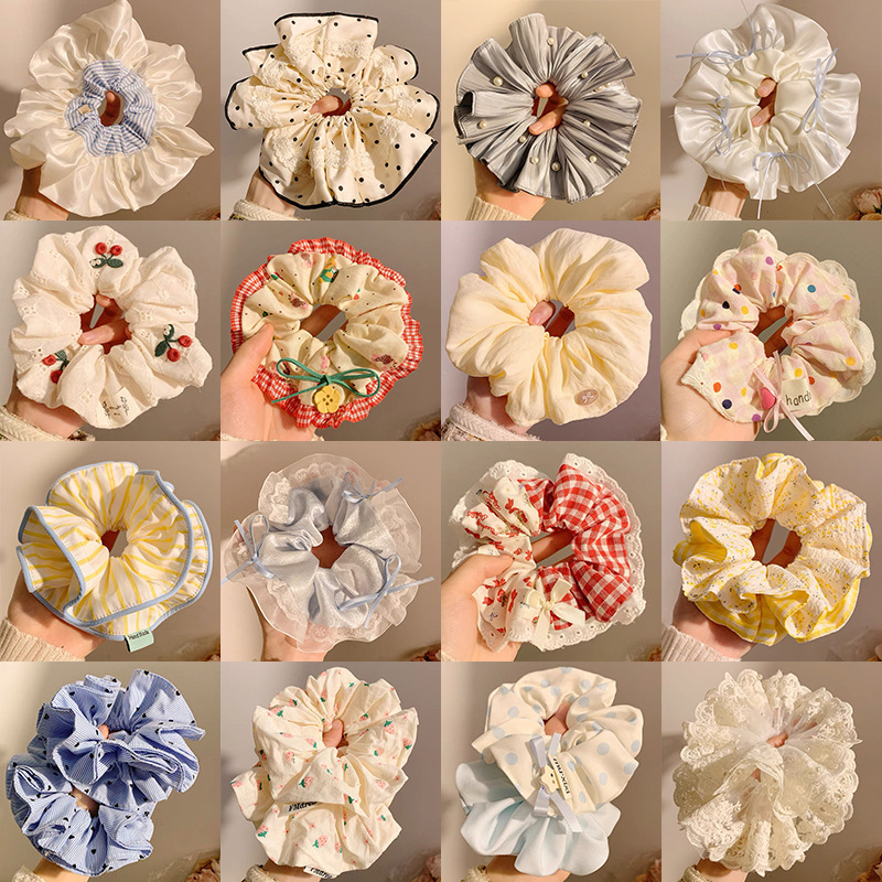 Korean Lace Scrunchie for Women, High-End Oversized Bun Hair Tie, Lazy Style Ponytail Hair Accessory