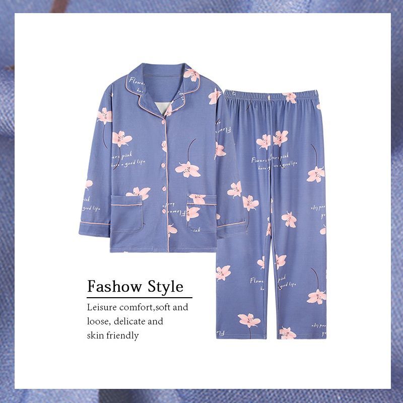 Pijamas de mujer primavera y otoño 100% algodón de manga larga delgada madre de mediana edad y ropa para el hogar de algodón de mediana edad y edad avanzada