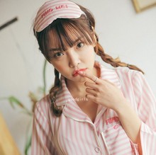 春季韓國新品真絲色丁日系簡約純色襯衫休閑套裝睡衣家居服帶眼罩
