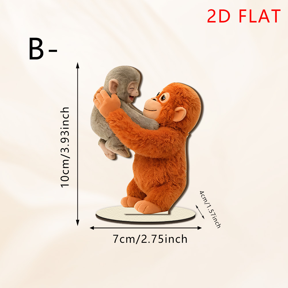 Gorila rojo amor abrazo 2D adornos de madera planos adornos creativos para el hogar