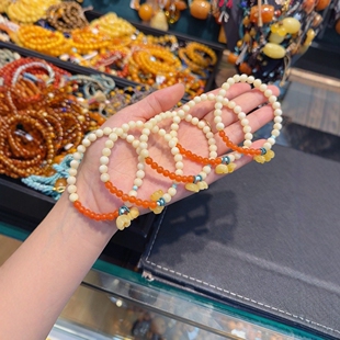 Natural Russian white honey single-circle bracelet full of honey milk white 5.5mm with raw ore turquoise southern red osmanthus