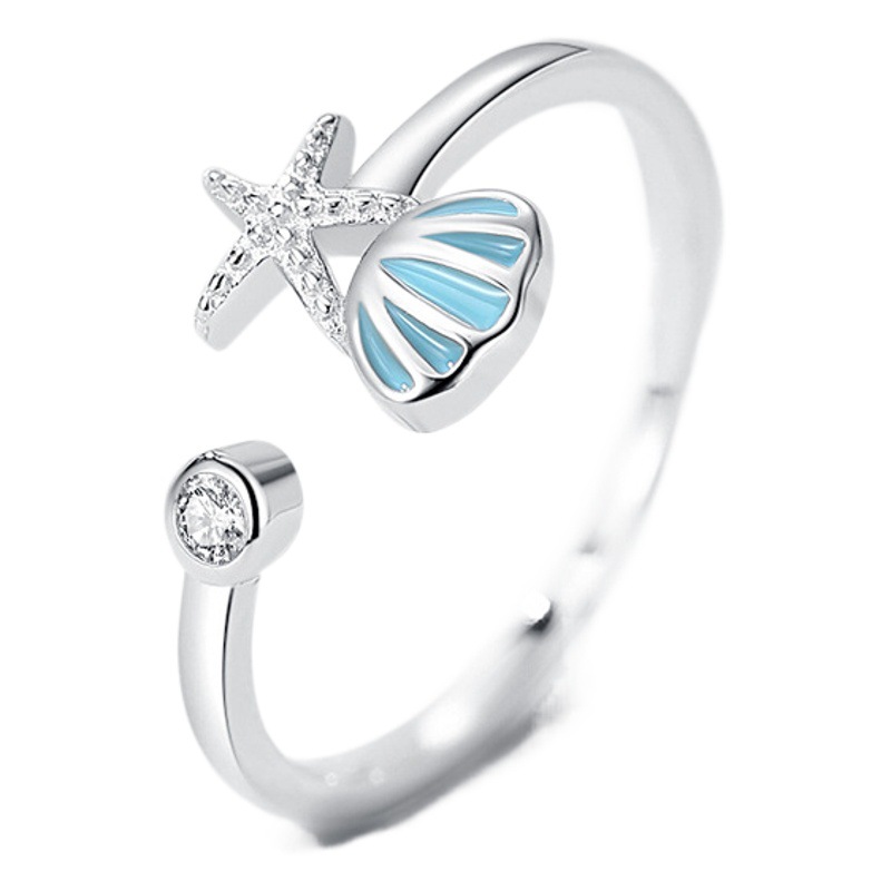 Shengli s925 plata esterlina Shell Starfish anillo femenino anillo de dibujos animados japonés y coreano simple temperamento abierto anillo femenino al por mayor