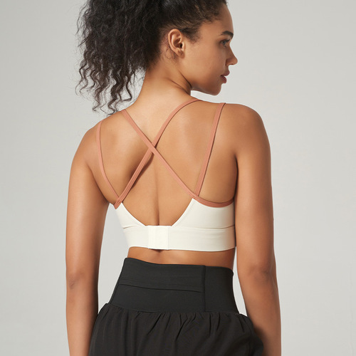 European and American fixed cup sports bra shock-proof one-piece 2024 summer new lulu beautiful back sports bra for women