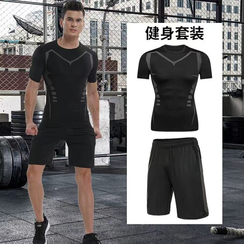 Men's Fitness Clothes, Sports Set, Short-Sleeve Running Summer Chiffon T-Shirt, Quick-Dry Shorts, Basketball Shorts, Training Equipment
