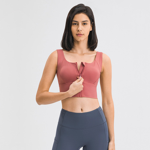 Spring and summer new fashion versatile zipper sports bra for women push-up shock-proof top support side breast sports bra