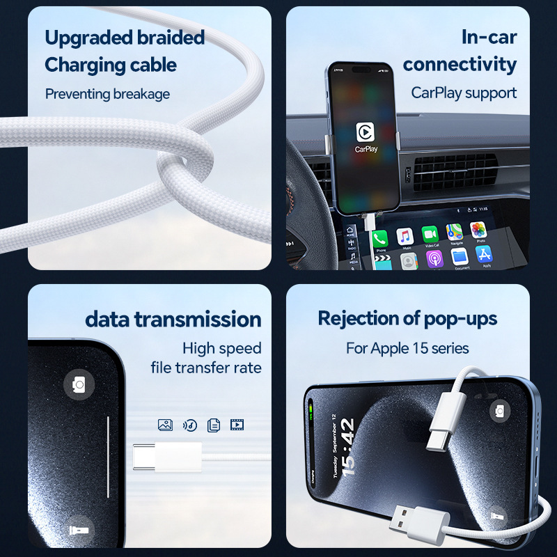 【クロスボーダー専用】アップル15編組データケーブルUSB回転Type-C車載CarPlay充電ケーブルを適用|undefined
