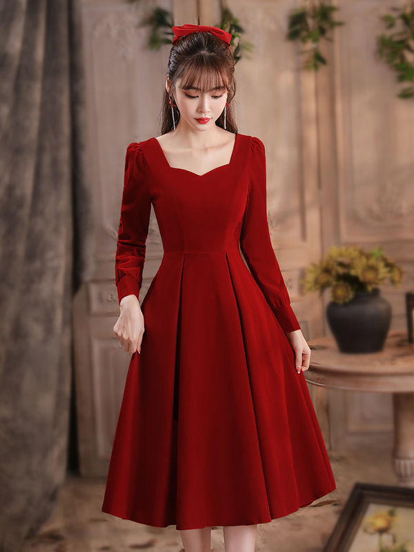 Toast Dress Bride 2025 New Autumn and Winter Engagement Dress Homecoming Long-Sleeved Velvet Dress That Can Be Worn at Ordinary Times