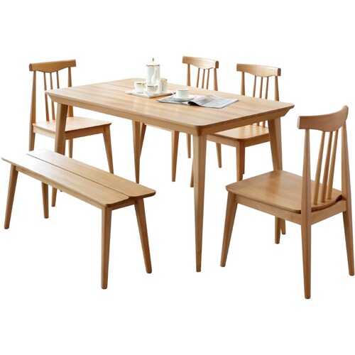 Nordic all solid wood dining table and chair combination modern simple household small apartment Japanese square table 4 people 6 people dining table
