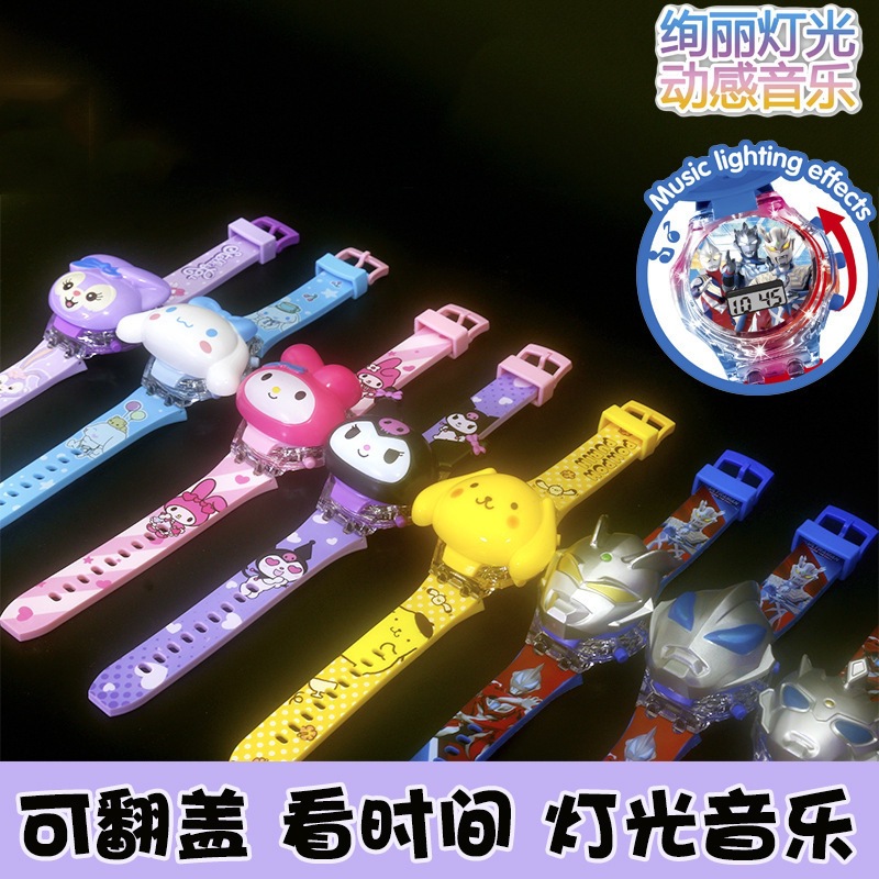 Cross-Border Children's Watch Unicorn Flip Light Music Three Warblers Electronic Watch Toy Music Electronic Gift