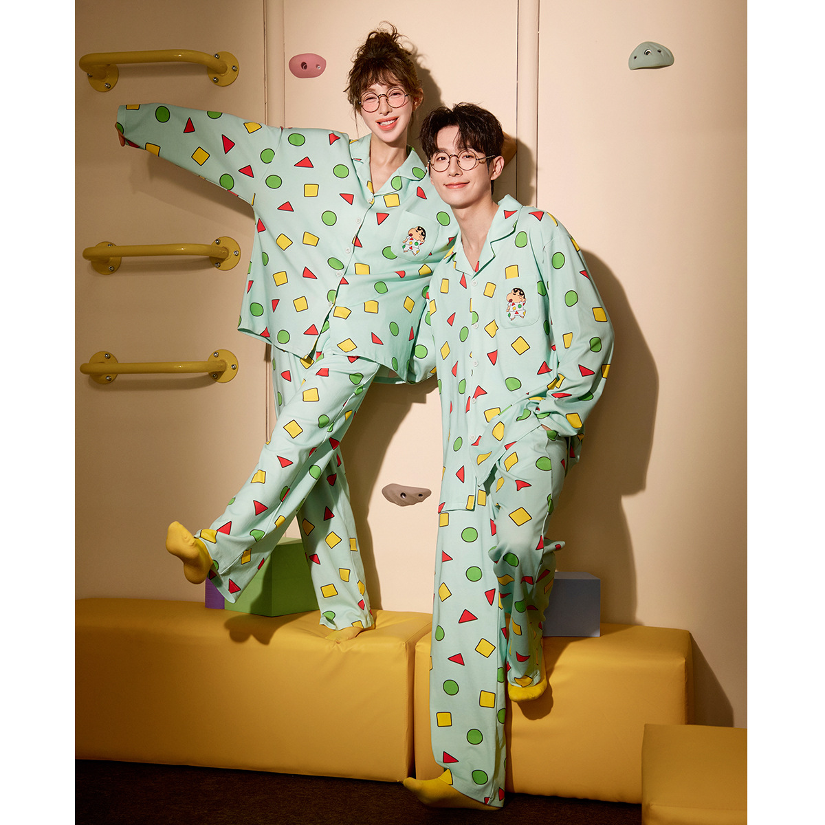 Runma [Light and Soft] Crayon Shin-Chan Long Sleeve Couple Pajamas Women's Spring and Autumn Cartoon Cotton Home Clothes Set